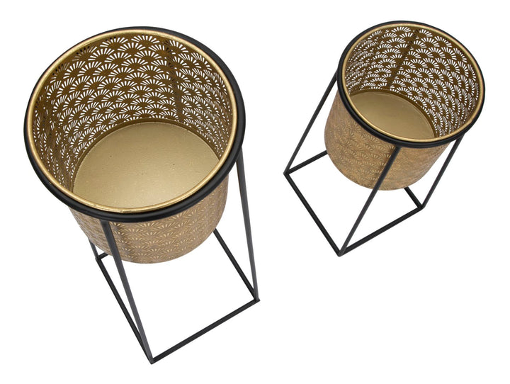 Goldfarbene Pflanzenvase mit schwarzem Metallrahmen 2er-Set