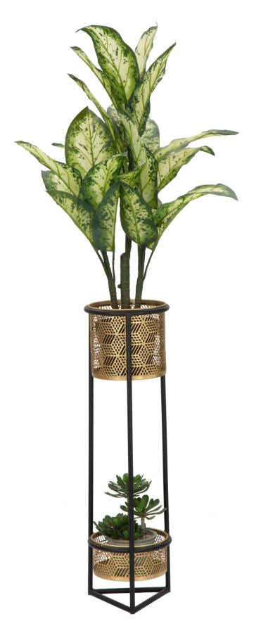Goldfarbene Pflanzenvase mit schwarzem Metallrahmen 2er Set