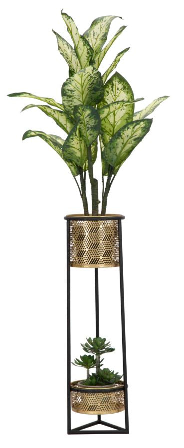 Goldfarbene Pflanzenvase mit schwarzem Metallrahmen 2er Set