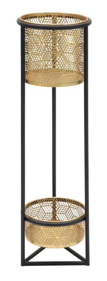 Goldfarbene Pflanzenvase mit schwarzem Metallrahmen 2er Set