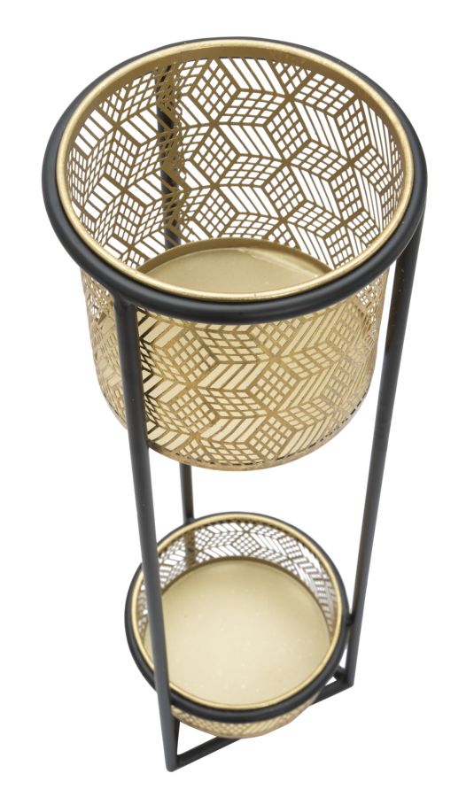 Goldfarbene Pflanzenvase mit schwarzem Metallrahmen 2er Set