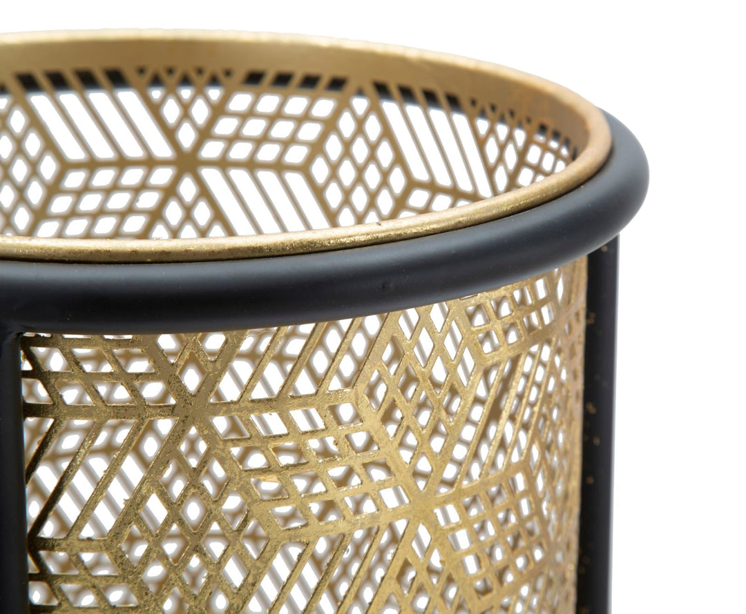 Goldfarbene Pflanzenvase mit schwarzem Metallrahmen 2er Set