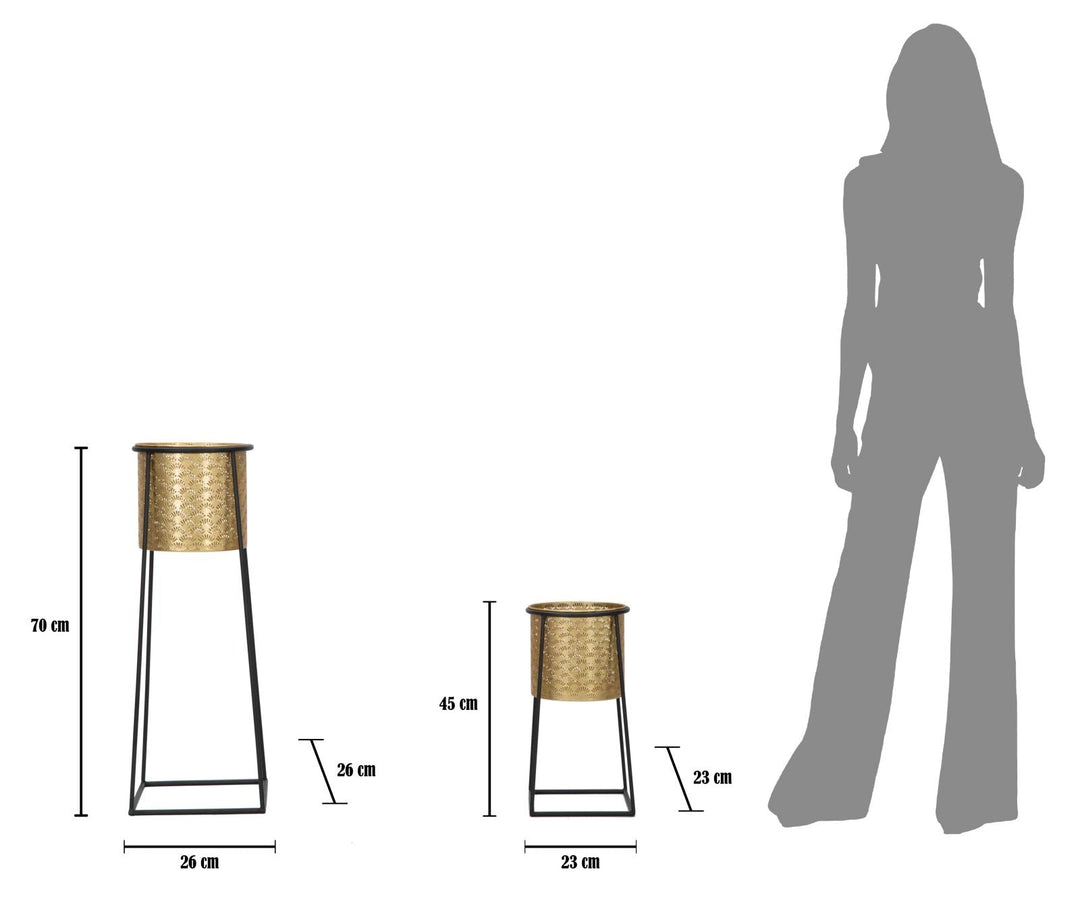 Goldfarbene Pflanzenvase mit schwarzem Metallrahmen 2er-Set