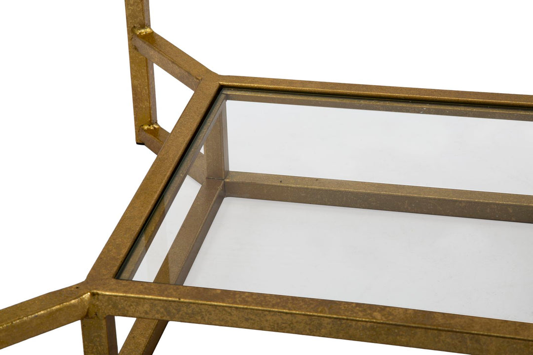 Kleiner quadratischer Couchtisch aus goldfarbenem Metall mit Marmorplatte