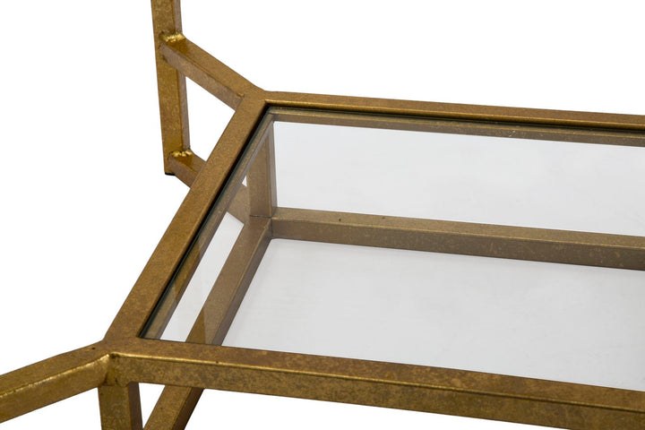 Kleiner quadratischer Couchtisch aus goldfarbenem Metall mit Marmorplatte