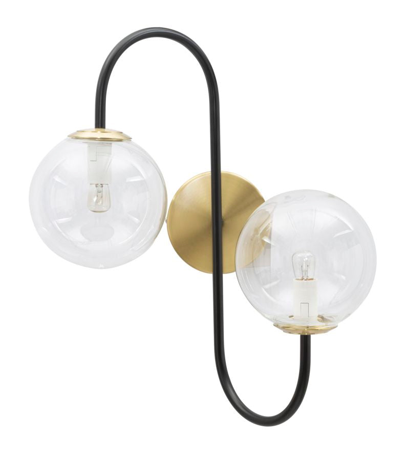 Gold und Schwarz Metall Wandlampe mit 2 Glühbirnen
