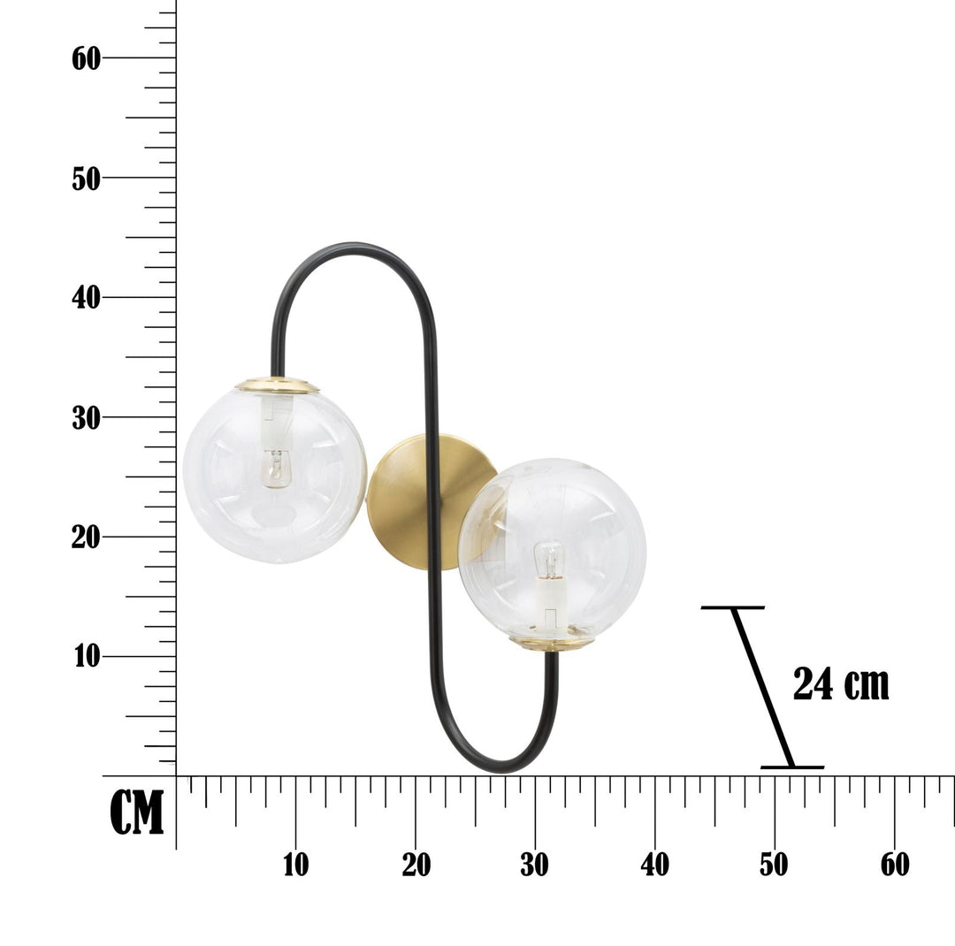 Gold und Schwarz Metall Wandlampe mit 2 Glühbirnen