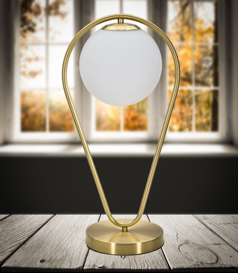 Goldfarbene tropfenförmige Tischlampe aus Metall