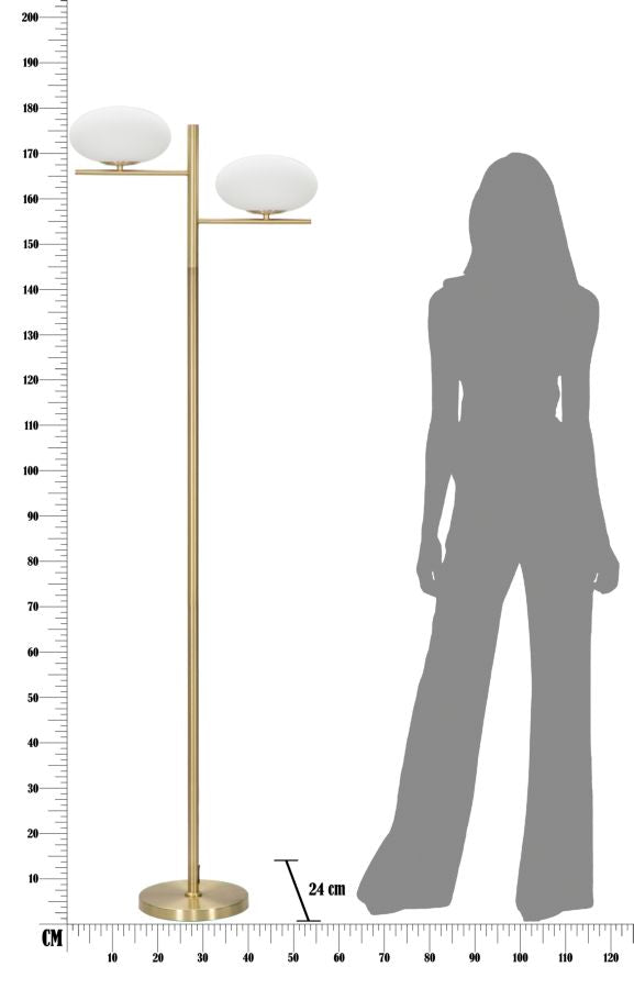 Goldene Metall Stehlampe mit 2 Lichtern