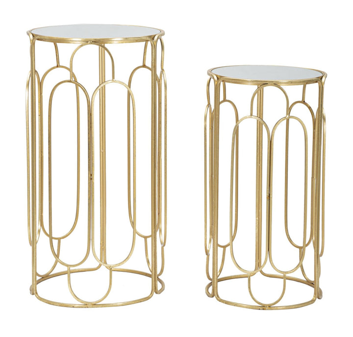 Kleiner runder Tisch aus Metall und Glas im 2er-Set in Gold