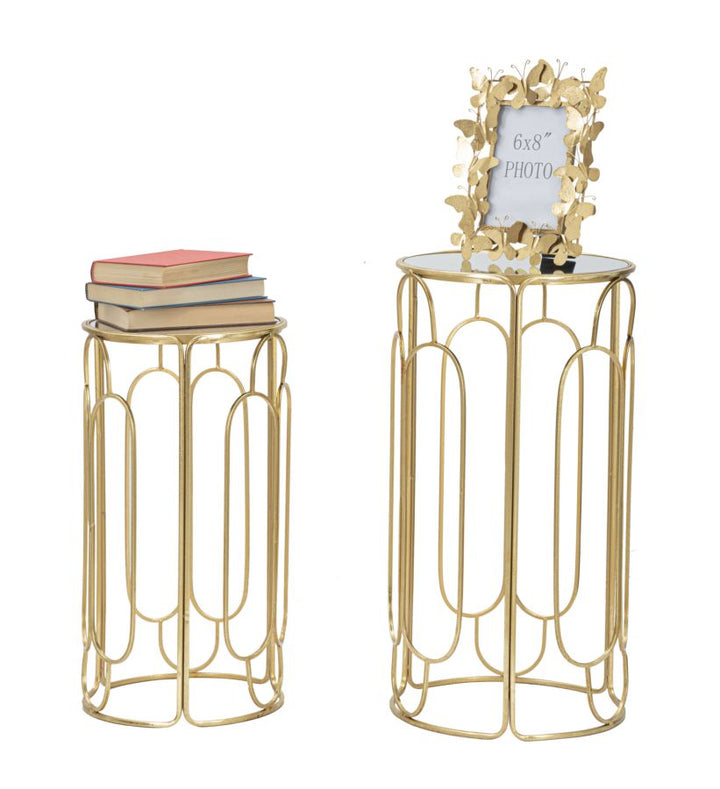 Kleiner runder Tisch aus Metall und Glas im 2er-Set in Gold