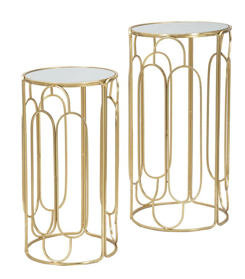 Kleiner runder Tisch aus Metall und Glas im 2er-Set in Gold