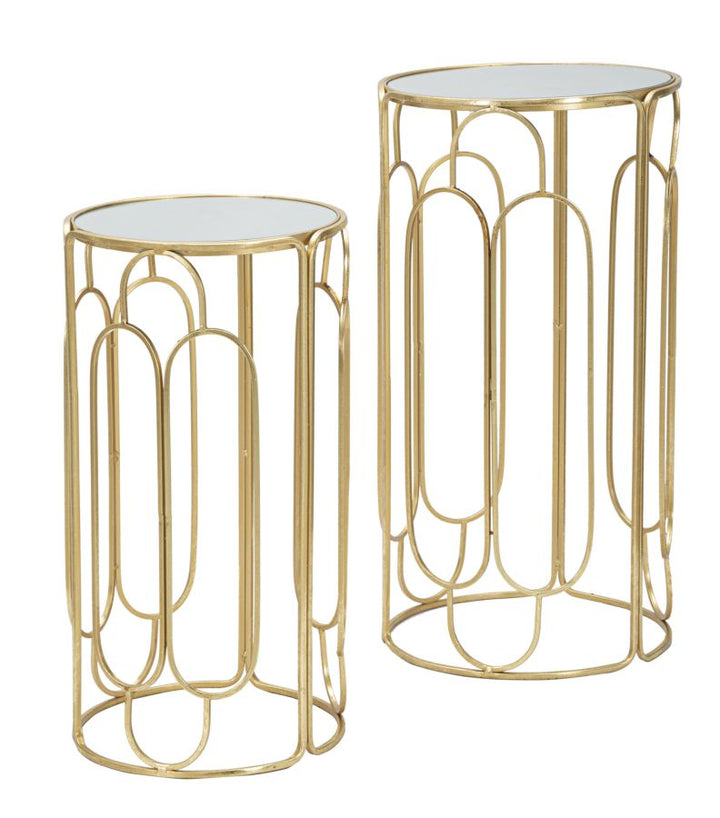 Kleiner runder Tisch aus Metall und Glas im 2er-Set in Gold