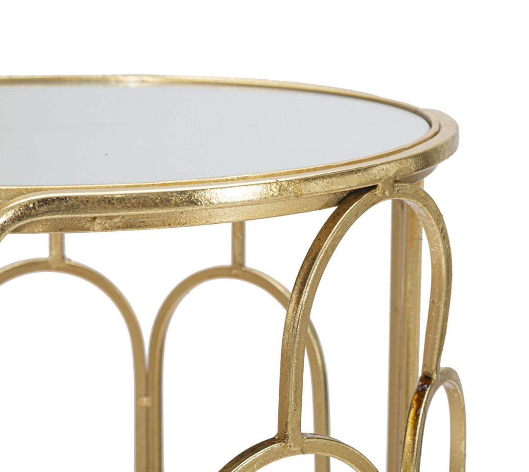Kleiner runder Tisch aus Metall und Glas im 2er-Set in Gold