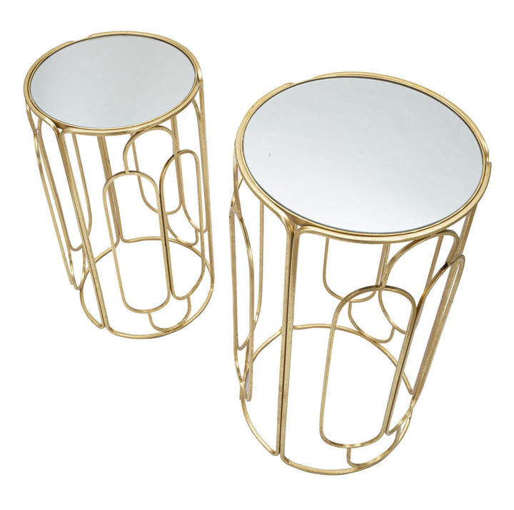 Kleiner runder Tisch aus Metall und Glas im 2er-Set in Gold