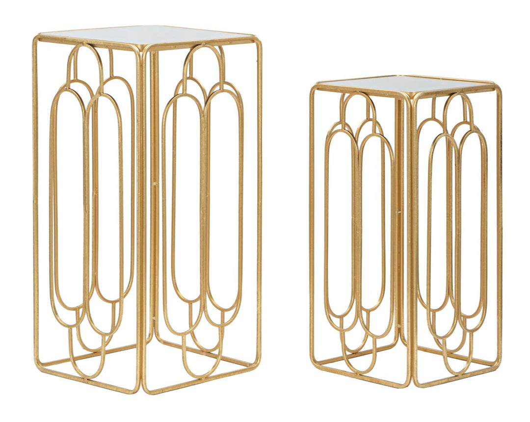 Kleiner rechteckiger Tisch aus goldfarbenem Metall und Glas im 2er-Set