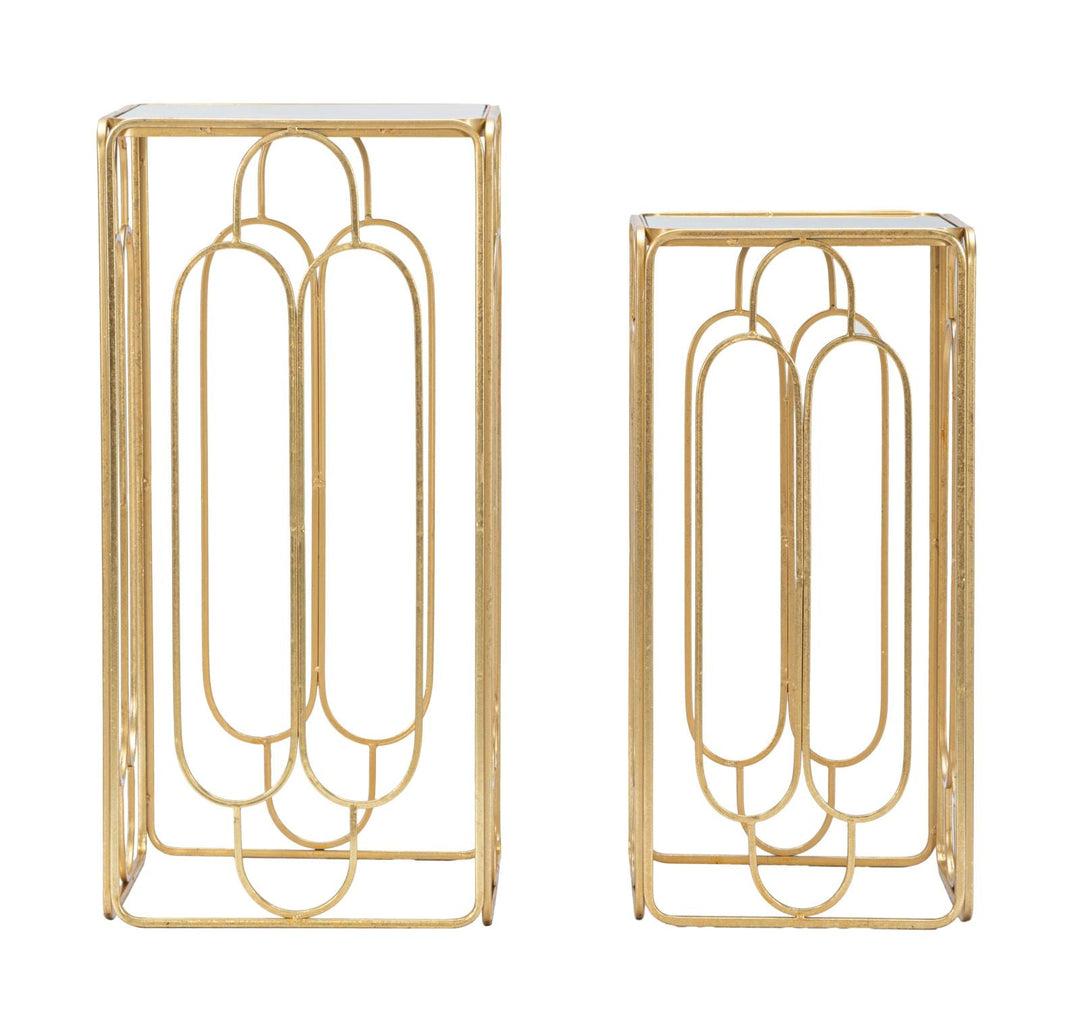 Kleiner rechteckiger Tisch aus goldfarbenem Metall und Glas im 2er-Set