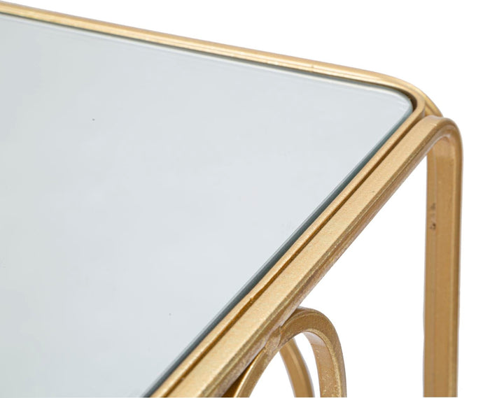 Kleiner rechteckiger Tisch aus goldfarbenem Metall und Glas im 2er-Set