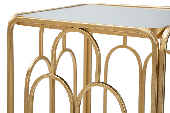 Kleiner rechteckiger Tisch aus goldfarbenem Metall und Glas im 2er-Set
