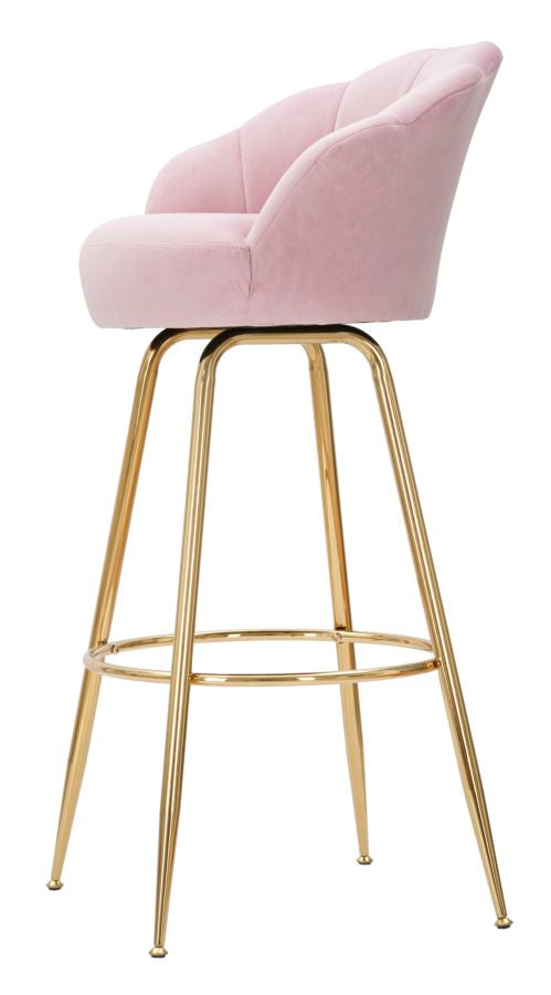 Hellrosa Samt-Barhocker mit goldenen Metallbeinen