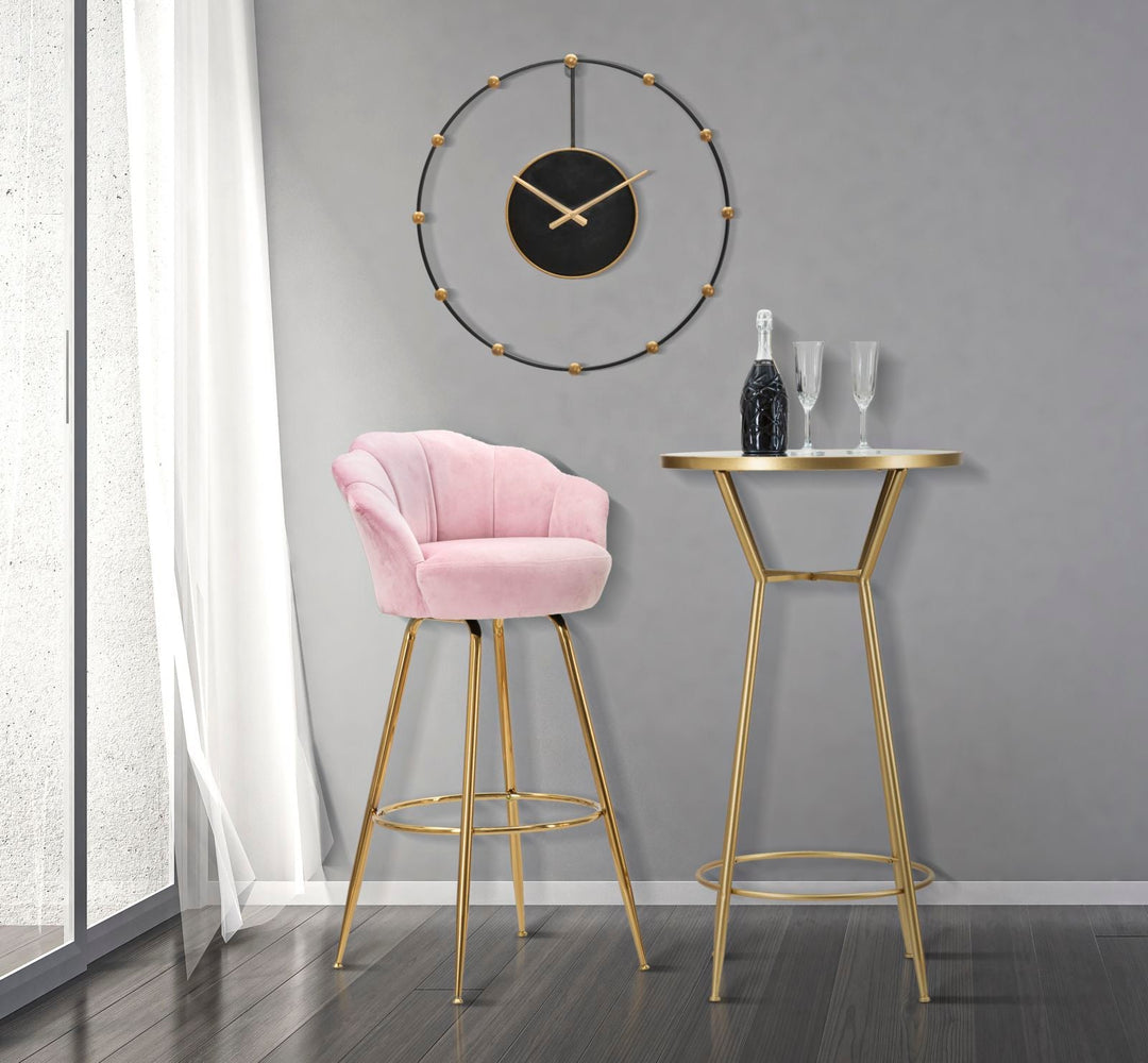 Hellrosa Samt-Barhocker mit goldenen Metallbeinen