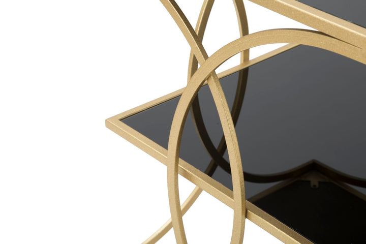Kleiner quadratischer Tisch aus goldenem und schwarzem Metall und Glas