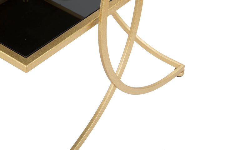 Kleiner quadratischer Tisch aus goldenem und schwarzem Metall und Glas
