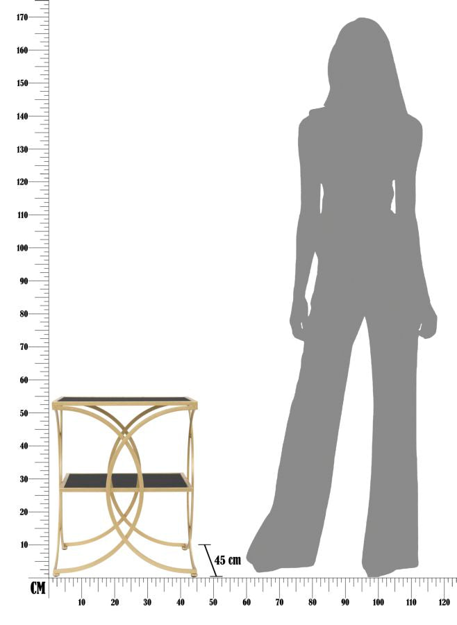 Kleiner quadratischer Tisch aus goldenem und schwarzem Metall und Glas