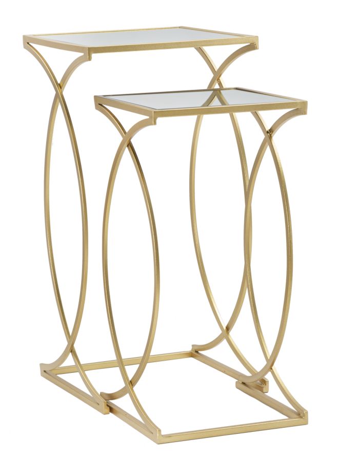 Goldener quadratischer Tisch aus Metall und Glas mit Doppelplatte