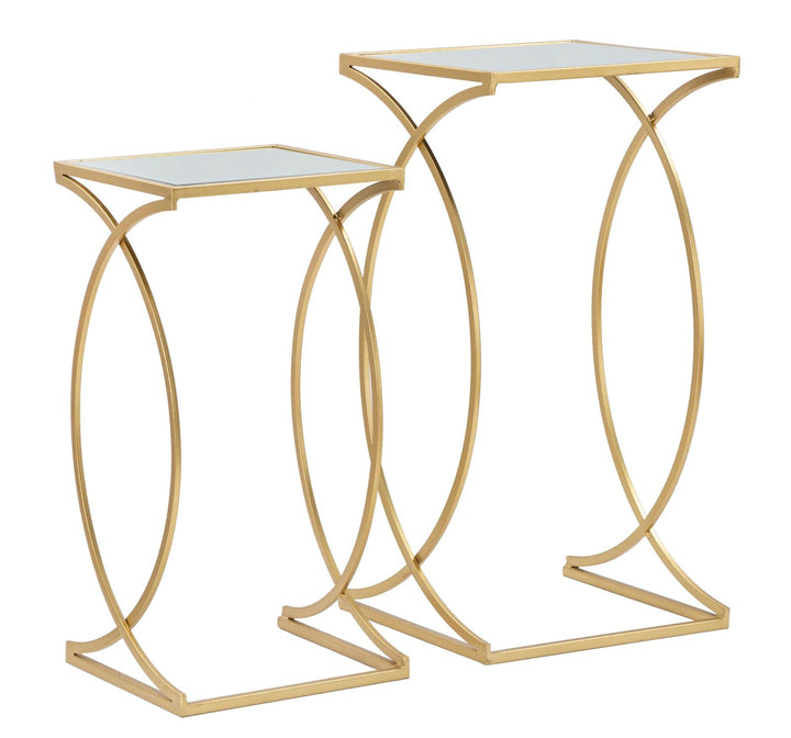 Goldener quadratischer Tisch aus Metall und Glas mit Doppelplatte