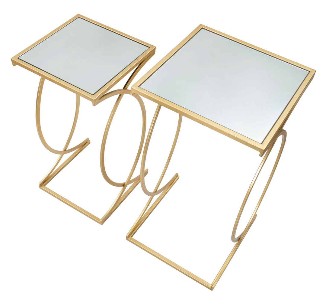 Goldener quadratischer Tisch aus Metall und Glas mit Doppelplatte