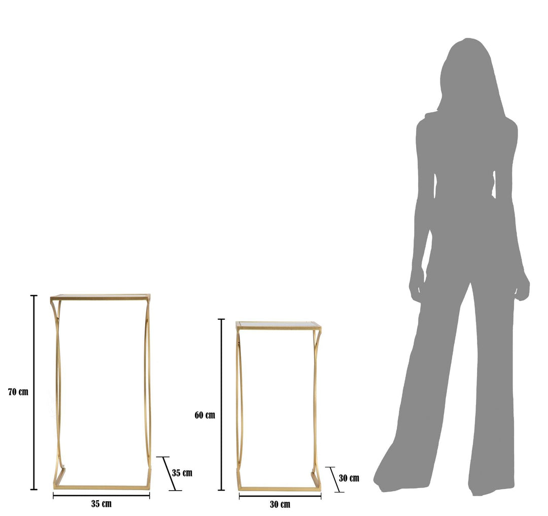 Goldener quadratischer Tisch aus Metall und Glas mit Doppelplatte