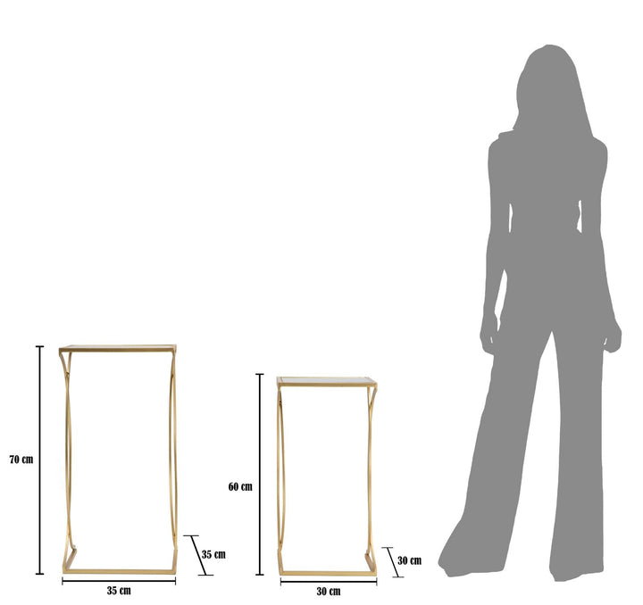Goldener quadratischer Tisch aus Metall und Glas mit Doppelplatte
