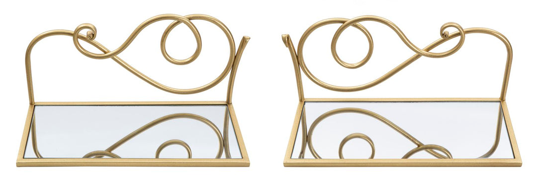 Goldene Wandregale aus Metall und Glas