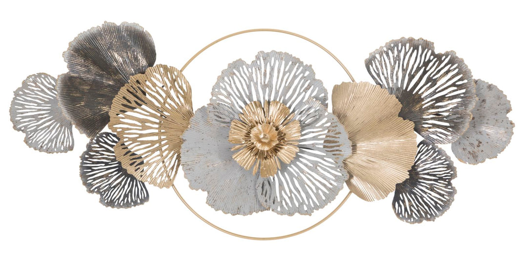 Florale Wanddekoration aus Metall mit rundem Rahmen