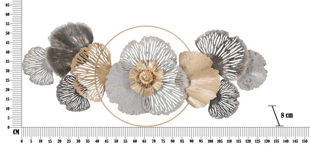 Florale Wanddekoration aus Metall mit rundem Rahmen
