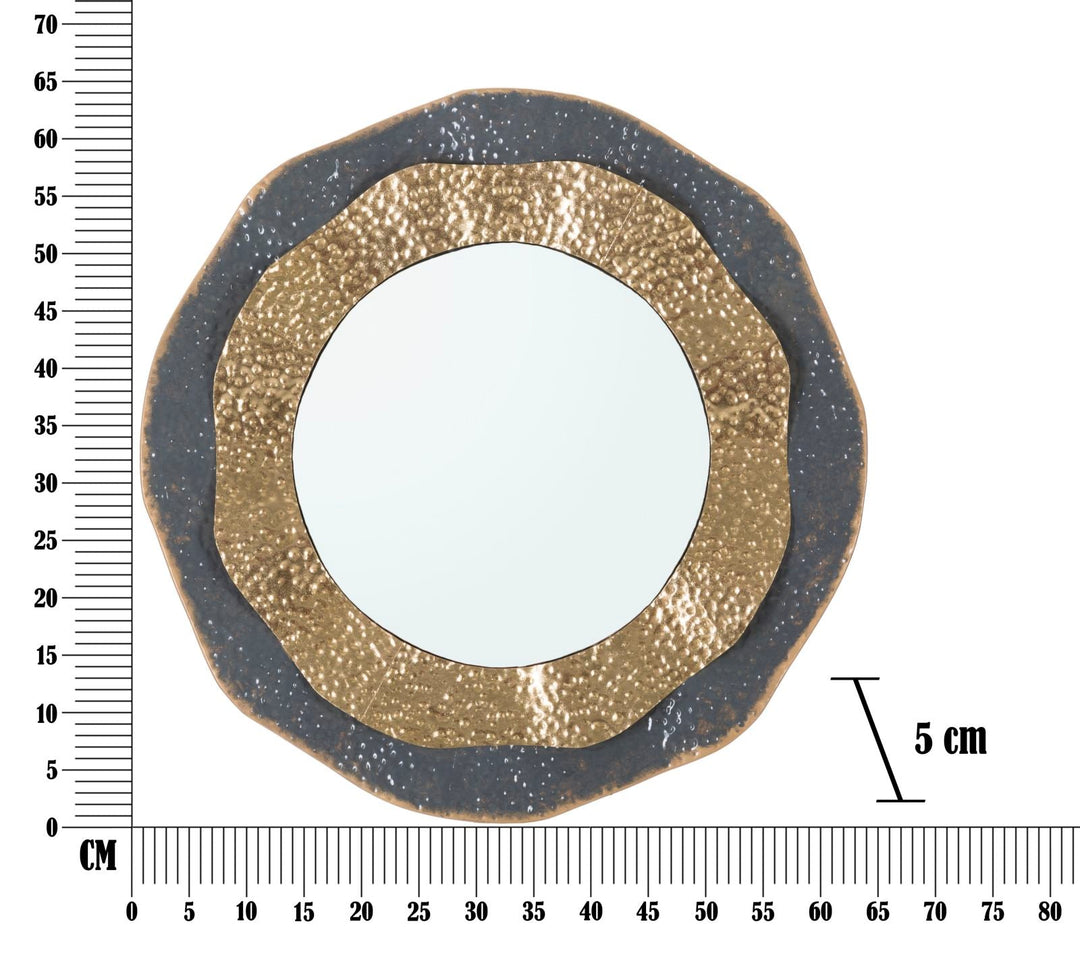 Goldener und schwarzer welliger runder Wandspiegel aus Metall