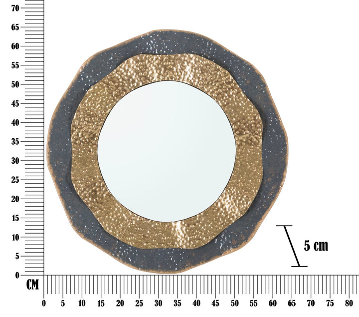 Goldener und schwarzer welliger runder Wandspiegel aus Metall