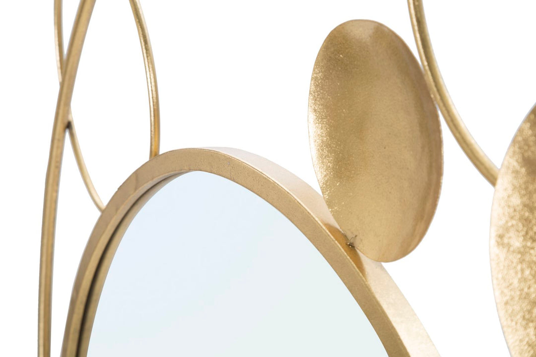 Gold Metall Runde Metall Runde Wandspiegel mit geometrischen Kreisen verziert