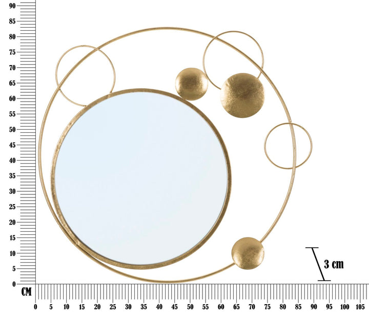 Gold Metall Runde Metall Runde Wandspiegel mit geometrischen Kreisen verziert