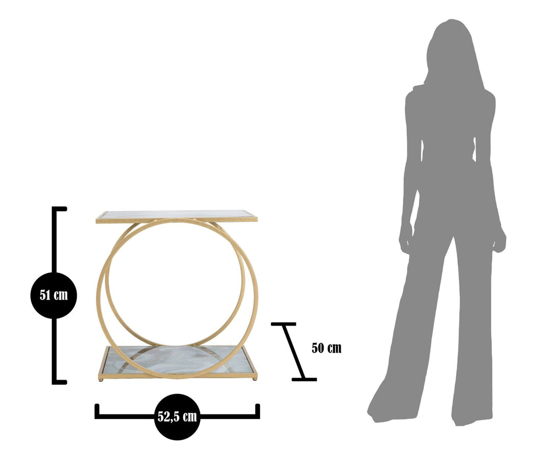 Kleiner quadratischer Tisch aus goldenem Metall mit grauer Marmorplatte