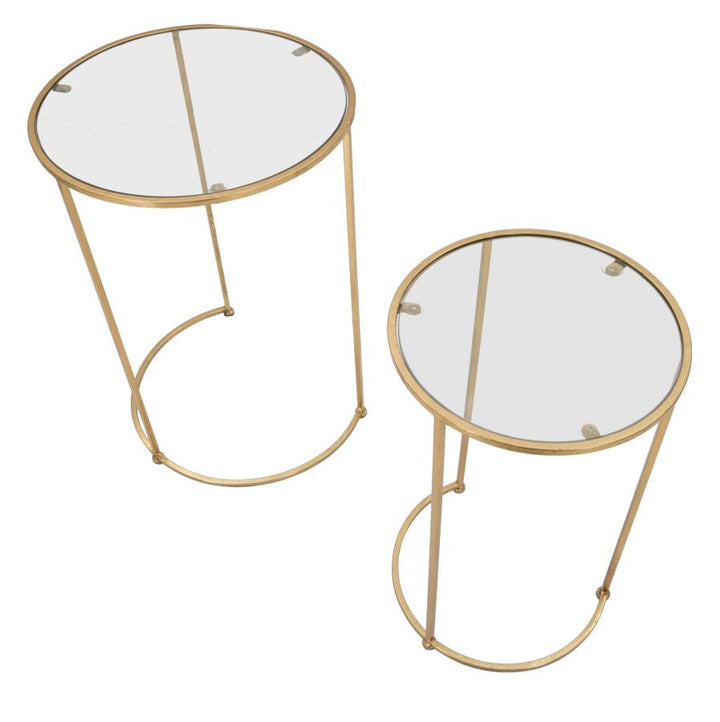 Kleiner runder Tisch aus Metall und Glas in Gold
