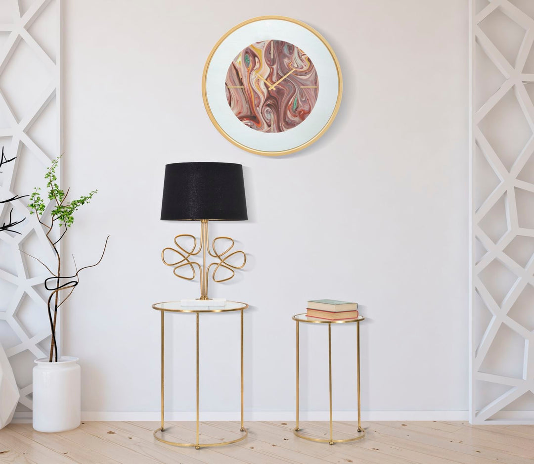 Kleiner runder Tisch aus Metall und Glas in Gold