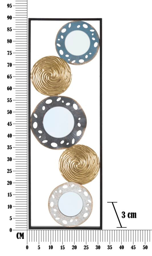 Geometrische Wanddekoration mit Metallkreisen in quadratischem Rahmen