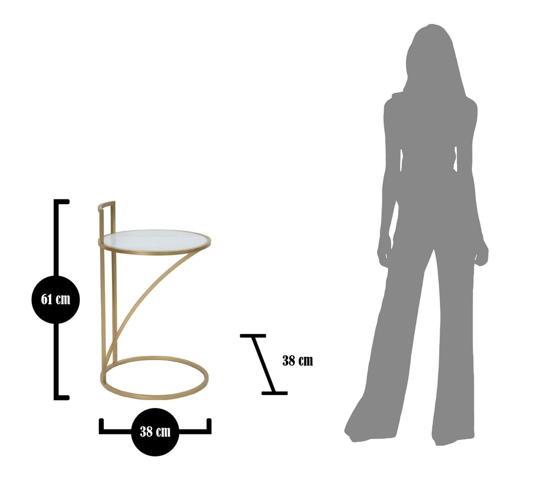 Kleiner Tisch aus goldenem Metall mit weißer Marmorplatte