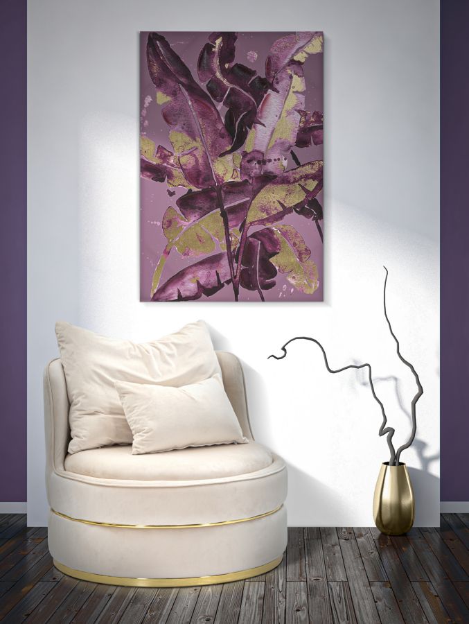 Gold und lila Blattmuster Wandbild