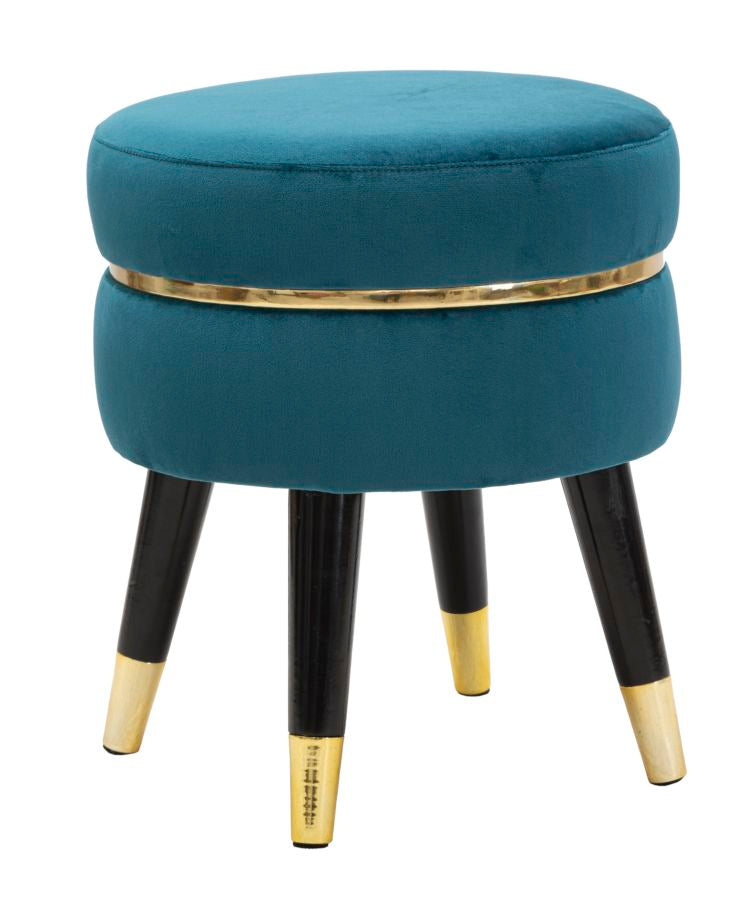 Kleiner Sitz aus blauem und goldenem Samt mit schwarzen Beinen