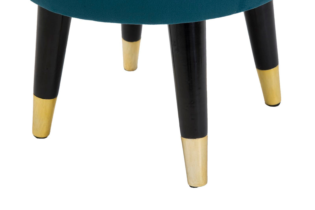 Kleiner Sitz aus blauem und goldenem Samt mit schwarzen Beinen