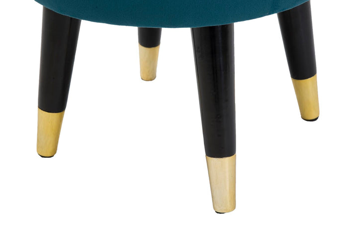 Kleiner Sitz aus blauem und goldenem Samt mit schwarzen Beinen