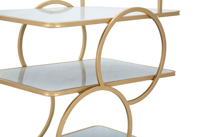 Goldfarbener Trolley aus Metall und Glas mit 3 Regalen